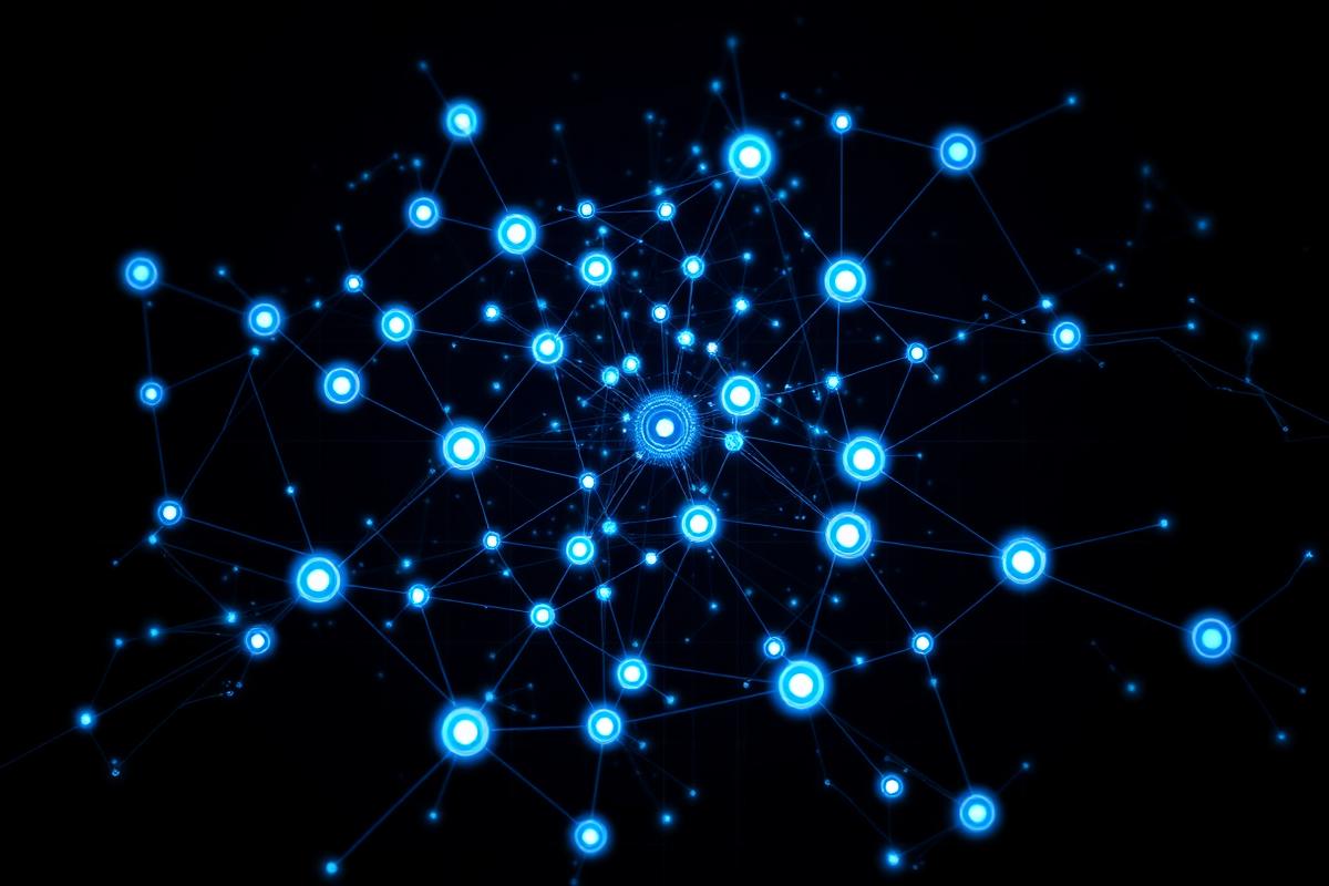 Abstract network visualization representing a distributed ERP system architecture